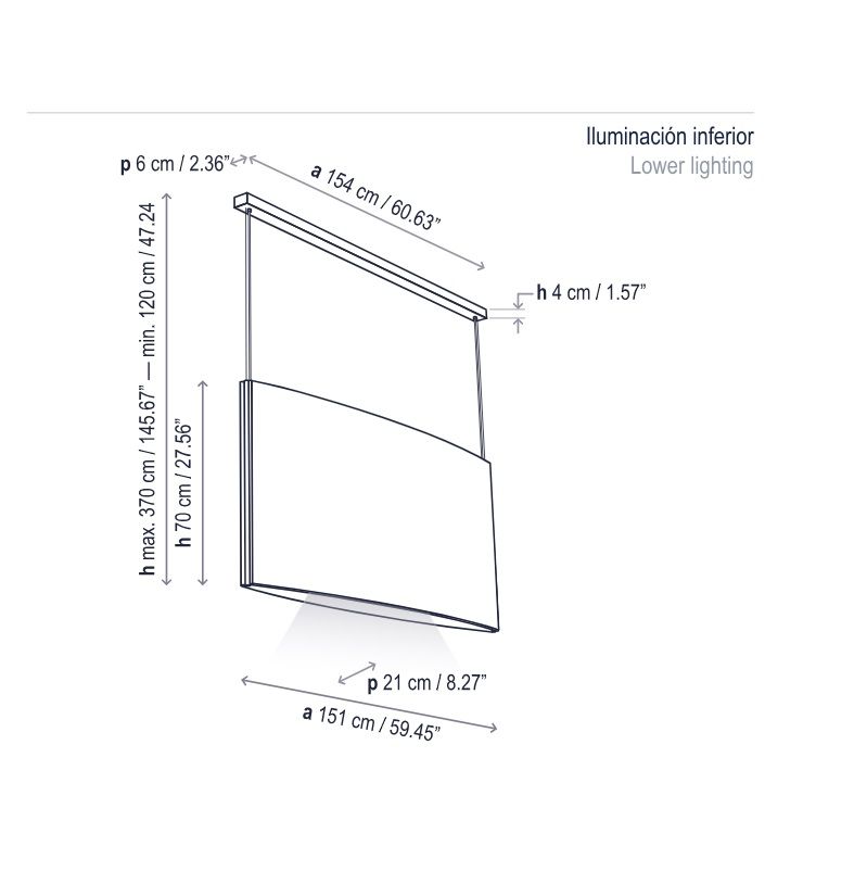 Wisząca lampa Noren S/151.2 w ciemnoszarym kolorze, emitująca światło skierowane w dół