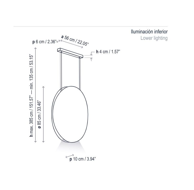 Wisząca szara lampa akustyczna Noren S/85 z oświetleniem skierowanym w dół