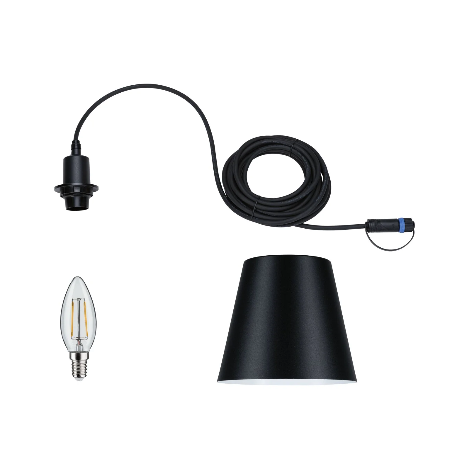 Wisząca lampa Kofia Plug&Shine, wodoodporna IP44, idealna na taras