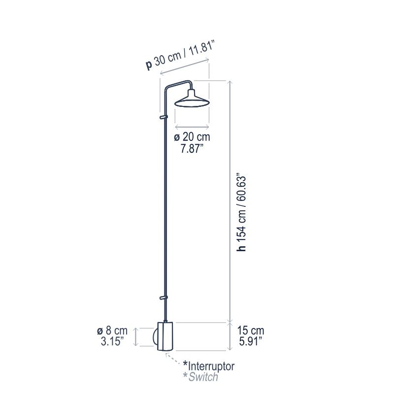 Wysoka lampa ścienna Platet A/06 – LED w jasnoszarym kolorze
