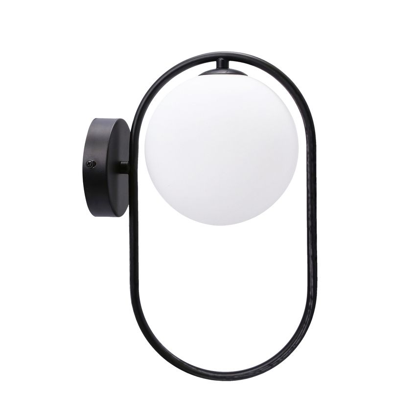 Czarny kinkiet Cordel ze szklaną kulą idealny do przedpokoju