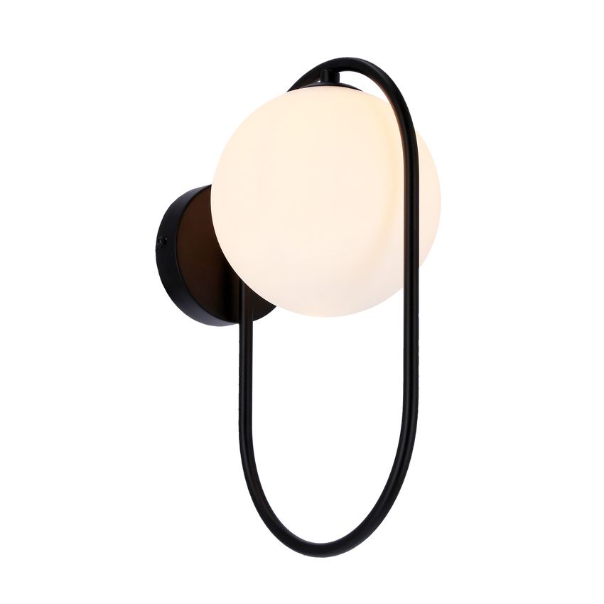 Czarny kinkiet Cordel ze szklaną kulą idealny do przedpokoju