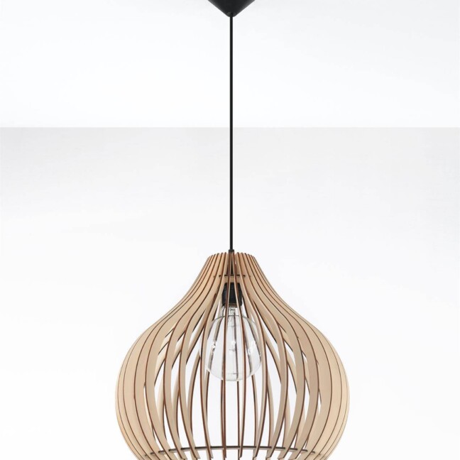 Wisząca lampa Aprilla z kloszem wykonanym z drewna