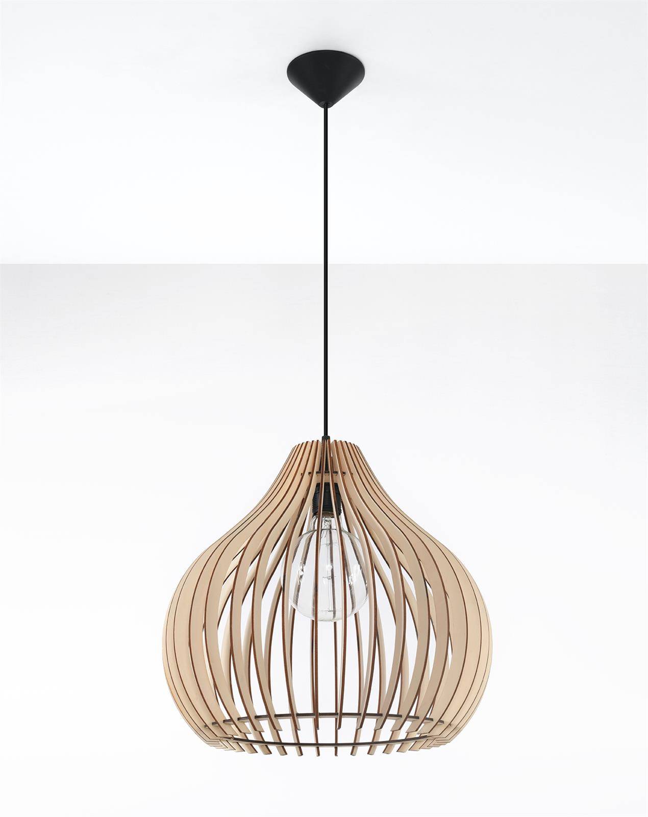 Wisząca lampa Aprilla z kloszem wykonanym z drewna