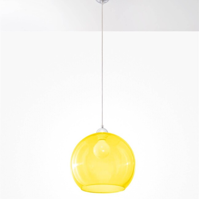 Żółta, wisząca lampa Ball w kształcie szklanej kuli