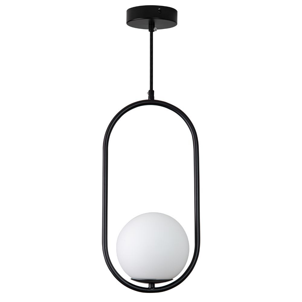 Wisząca lampa Costa Solo w czarnym kolorze z kulistym, szklanym kloszem