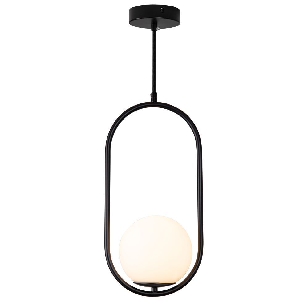 Wisząca lampa Costa Solo w czarnym kolorze z kulistym, szklanym kloszem