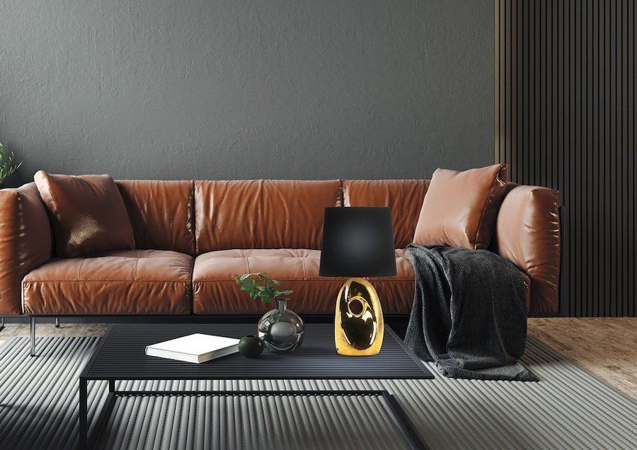 Lampa stołowa Hierro z czarnym abażurem i złotą podstawą