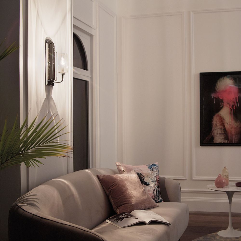 Kinkiet Kimrose z jednym punktem świetlnym w wykończeniu polerowanego niklu