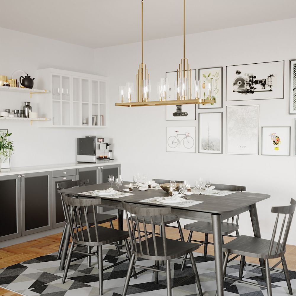 Lampa Kimrose do jadalni z 10 żarówkami w wykończeniu szczotkowany mosiądz