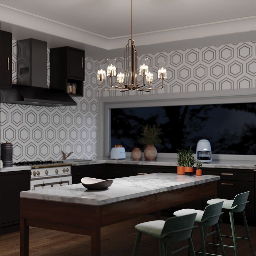 Żyrandol Kimrose z żebrowanego szkła o wyglądzie polerowanego niklu