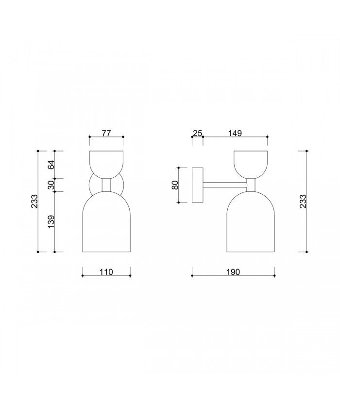 Czarny lakierowany kinkiet Supuru w minimalistycznym stylu
