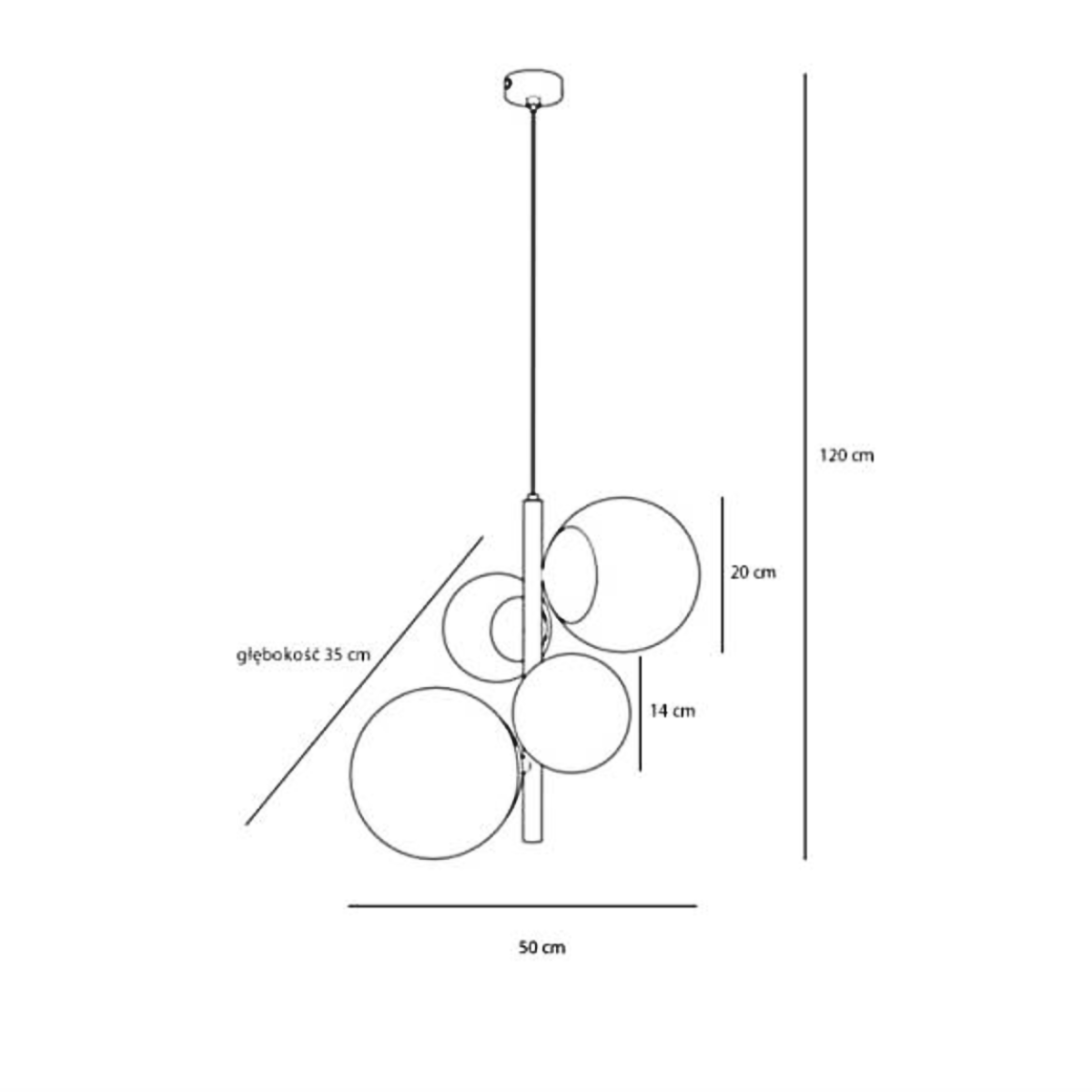 Beżowa lampa wisząca Bloom 4 z pionowo rozmieszczonymi szklanymi kloszami
