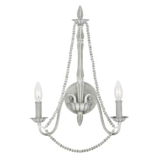 Kinkiet Maryville zdobiony drewnianymi koralikami w odcieniu kredowej szarości