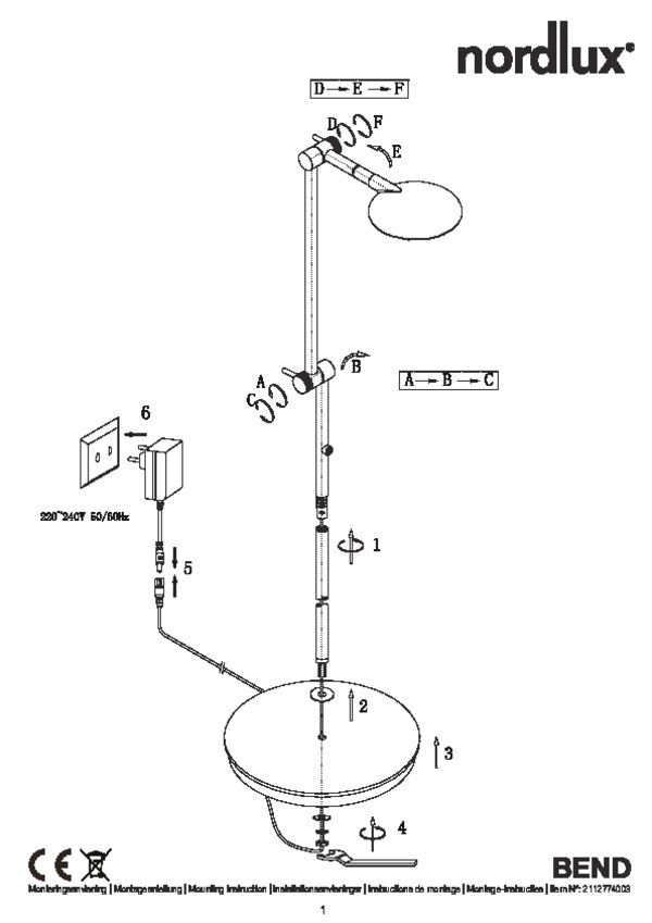 Czarna nowoczesna lampa podłogowa Bend od Nordlux z wbudowanym oświetleniem LED