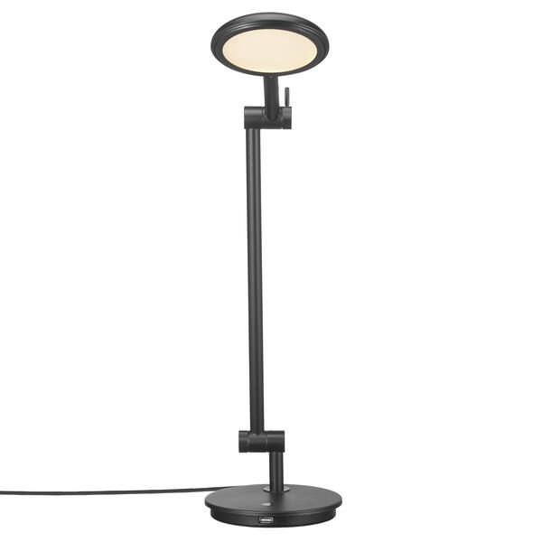 Regulowana czarna lampa biurkowa Bend od Nordlux z wbudowanym portem USB