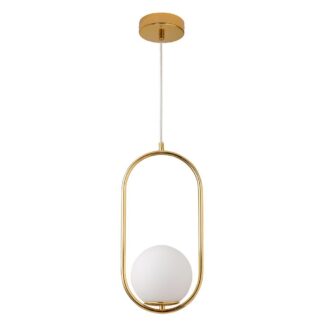 Złota, wisząca lampa Costa Solo o średnicy 40 cm