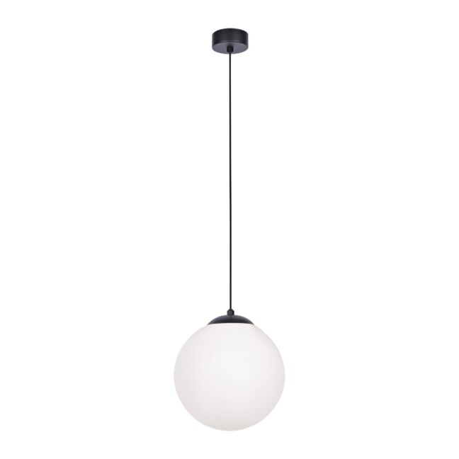 Wisząca lampa Savoy w kolorze czarnym z obszernym mlecznym kloszem