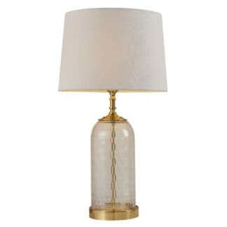 Klasyczna szklana lampa stołowa Wistow z abażurem w naturalnym odcieniu