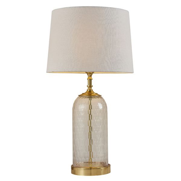 Klasyczna szklana lampa stołowa Wistow z abażurem w naturalnym odcieniu