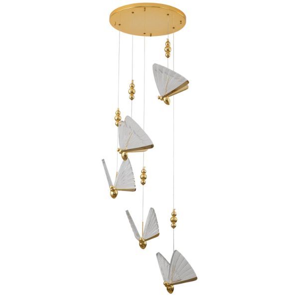 Złota lampa wisząca Bee z pięcioma kloszami w oryginalnym stylu