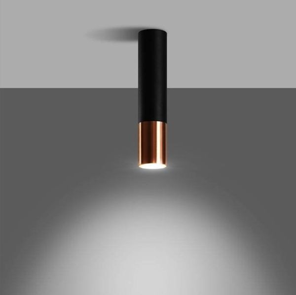 Czarna lampa sufitowa Loopez z miedzianymi akcentami