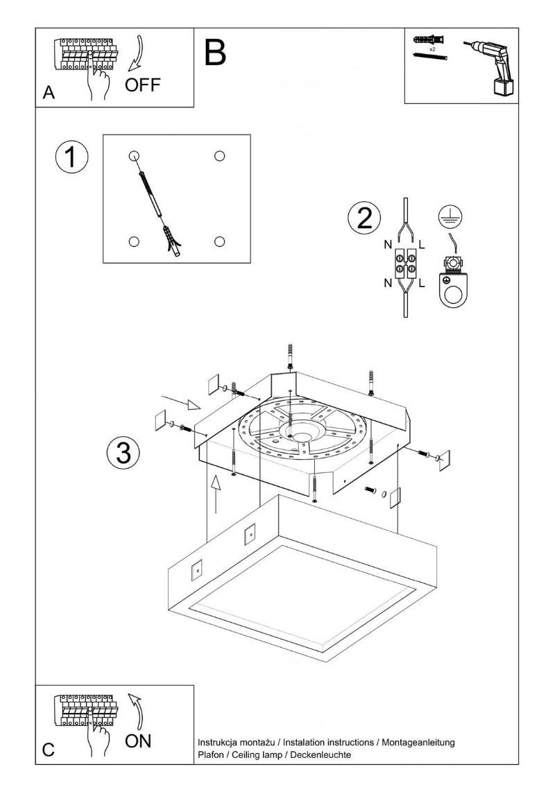 Betonowy plafon Riza w kwadratowym kształcie, idealny do nowoczesnej sypialni