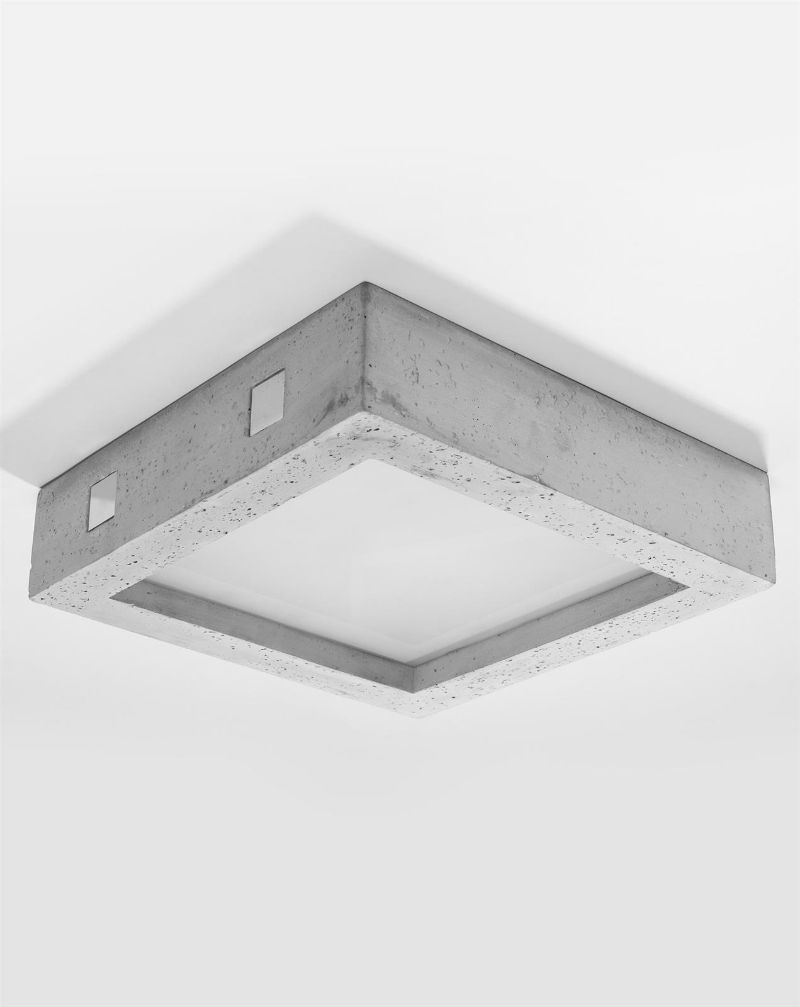 Betonowy plafon Riza w kwadratowym kształcie, idealny do nowoczesnej sypialni