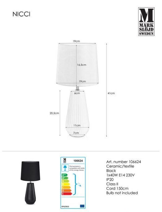 Lampa stołowa Nicci z czarnym abażurem i ceramiczną podstawą