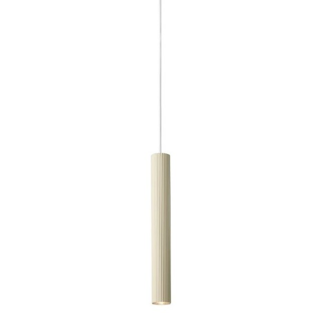 Karbowana, beżowa lampa wisząca Vico w kształcie tuby