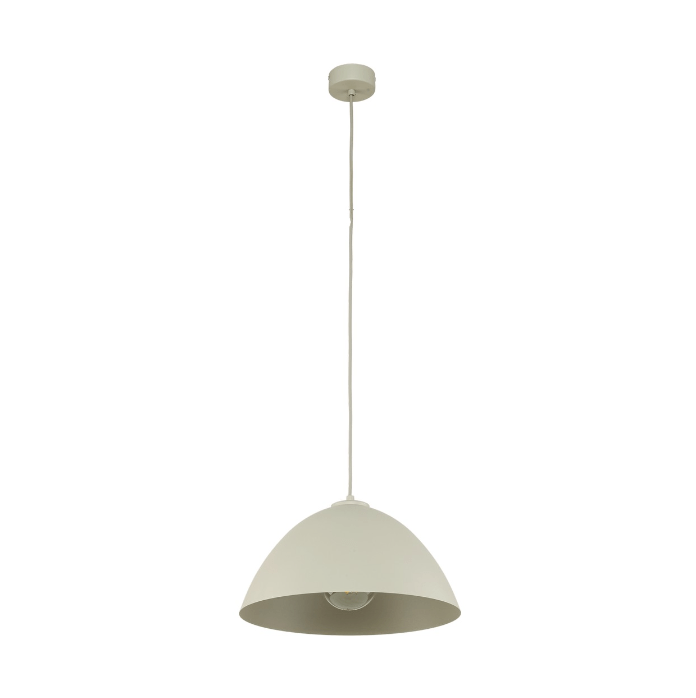 Beżowa, półowalna lampa wisząca Faro inspirowana stylem wabi-sabi