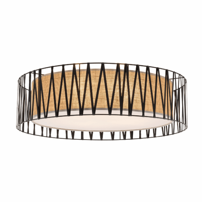 Beżowo-czarna lampa sufitowa Harmony o średnicy 72 cm w stylu boho, wykonana z juty