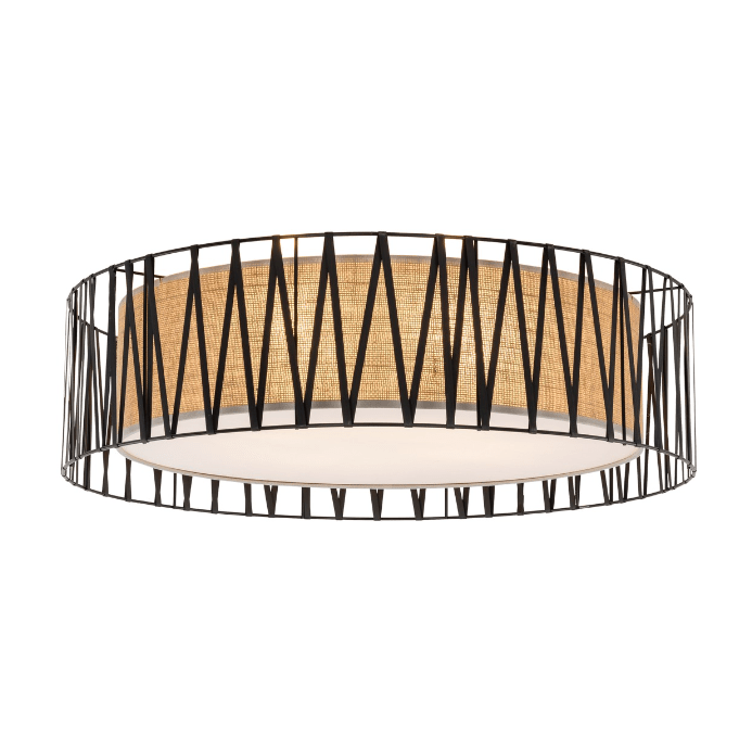 Beżowo-czarna lampa sufitowa Harmony o średnicy 72 cm w stylu boho, wykonana z juty