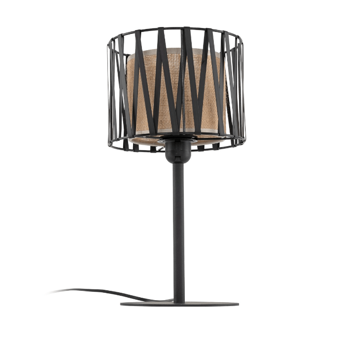 Jutowa lampka nocna Harmony z czarnym oplotem