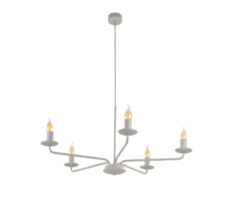 Rustykalny pięcioramienny żyrandol Limal w kolorze kości słoniowej