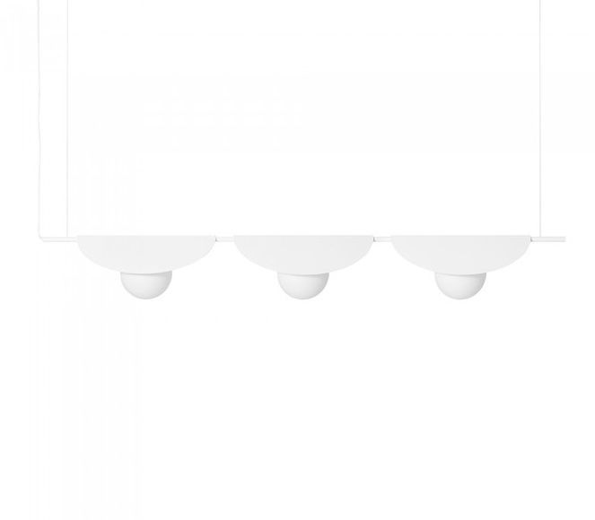 Podłużna wisząca lampa Sallo C z trzema białymi kulami