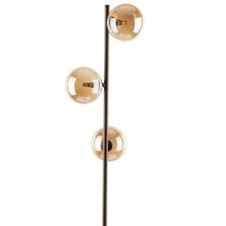 Brązowa lampa stojąca z trzema kulami Estera TK w bursztynowych kloszach