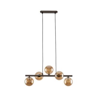 Wisząca lampa Estera TK 5 w odcieniu brązu z przezroczystymi kloszami kule.