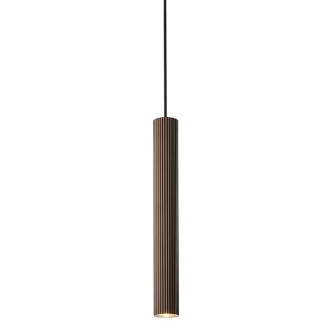 Brązowa, wisząca lampa Vico o karbowanej tubie od Nordlux