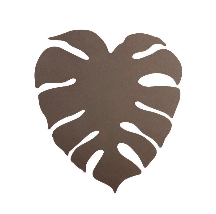 Brązowy kinkiet Monstera w kształcie ozdobnego, płaskiego liścia z odbitym światłem