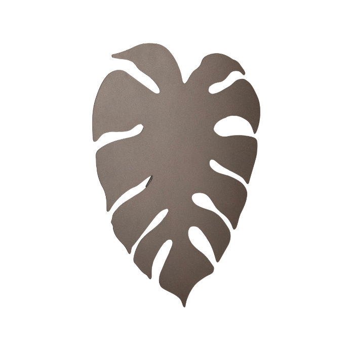 Brązowy kinkiet Monstera w kształcie ozdobnego, płaskiego liścia z odbitym światłem