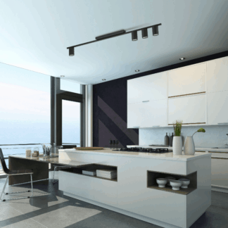 Czarna sufitowa szyna Logan TK z czterema tubami do montażu nad wyspę