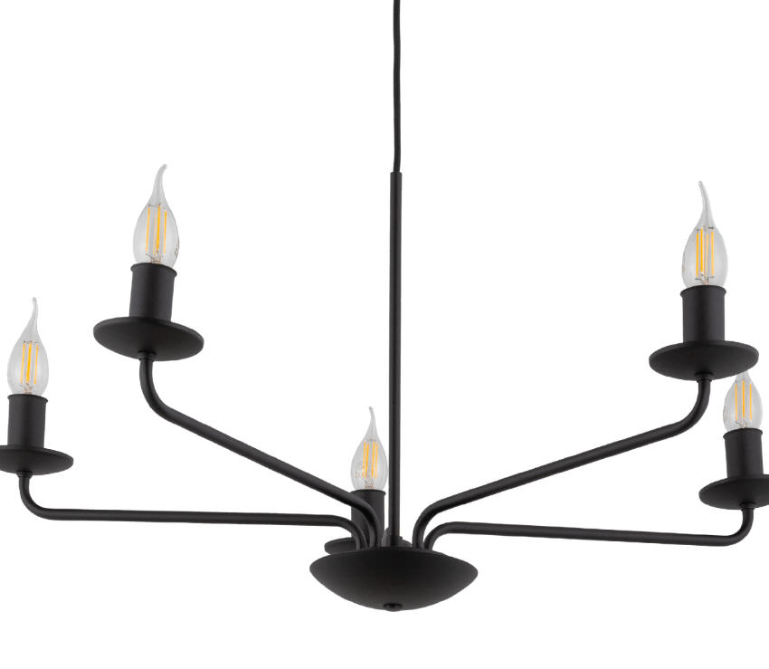 Czarny rustykalny żyrandol Limal z pięcioma źródłami światła