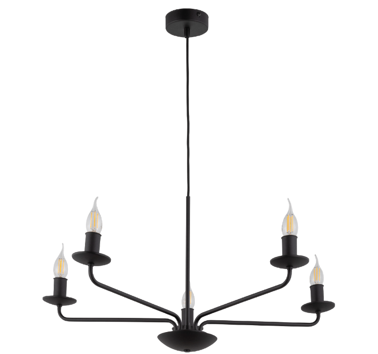 Czarny rustykalny żyrandol Limal z pięcioma źródłami światła