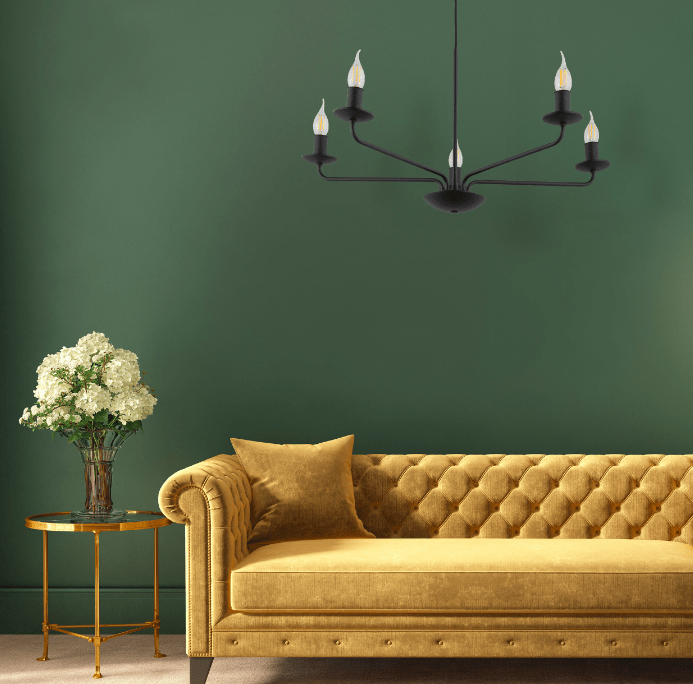 Czarny rustykalny żyrandol Limal z pięcioma źródłami światła