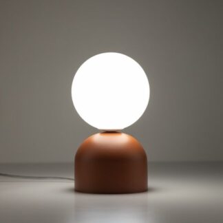 Dekoracyjna nocna lampka Miki w ceglastym kolorze z białą kulą