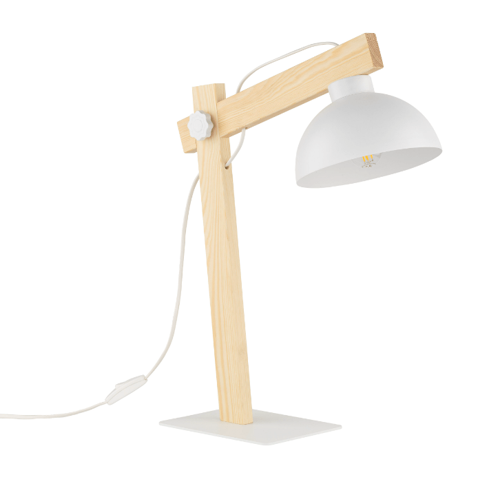 Biała lampka stołowa z drewna Oslo TK w stylu skandynawskim