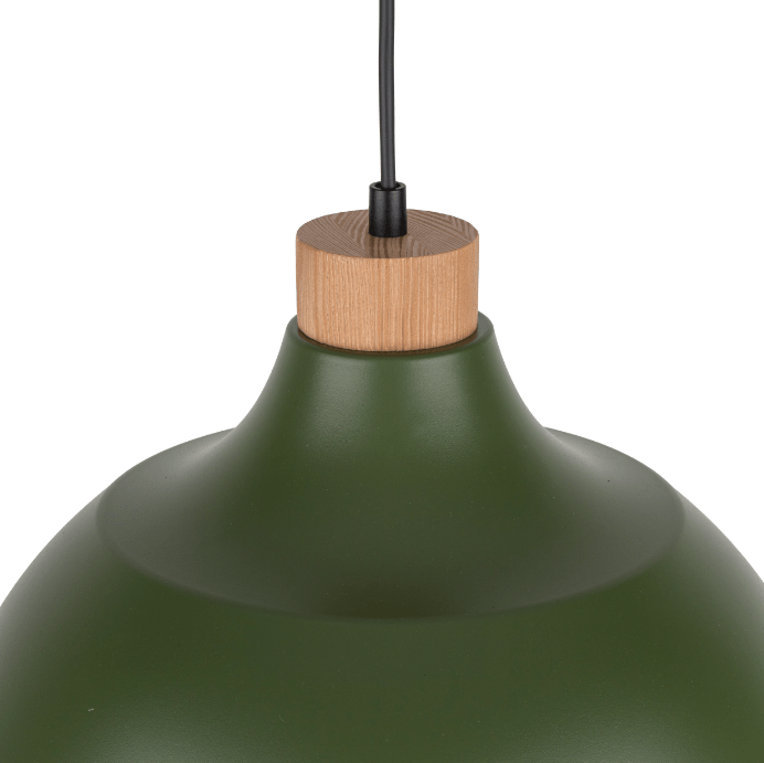 Stylowa wisząca lampa Cap TK w zielonym kolorze z drewnianym akcentem