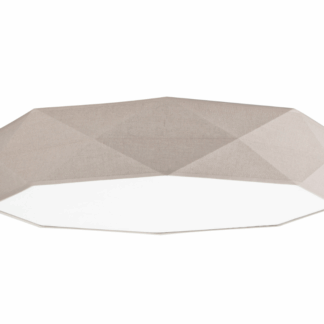 Beżowy plafon Kantoor o średnicy 78 cm z lnianym abażurem na sześć żarówek