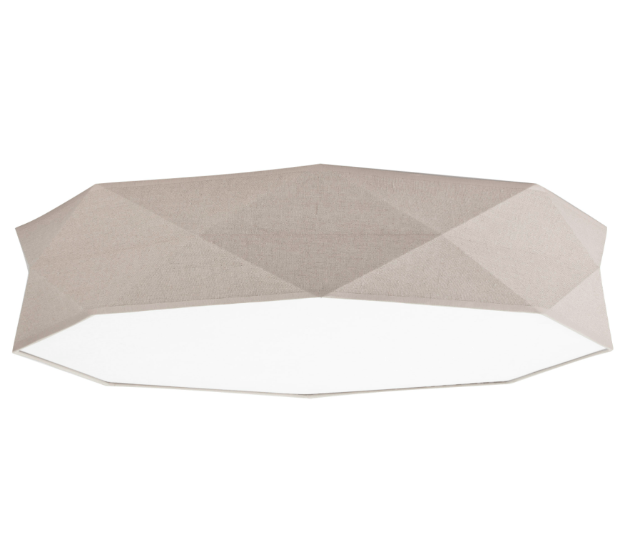 Beżowy plafon Kantoor o średnicy 78 cm z lnianym abażurem na sześć żarówek